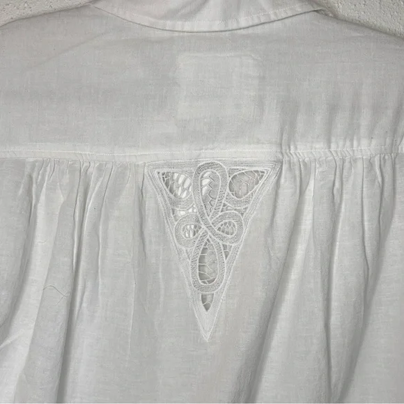 American Eagle Outfitters White Linen Oversized Crop Shirt Sz M - Picture 5 of 7